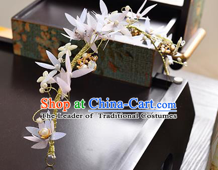 Top Grade Handmade Chinese Classical Hair Accessories Princess Wedding Pink Flowers Pearls Hair Clasp Headband Bride Headwear for Women