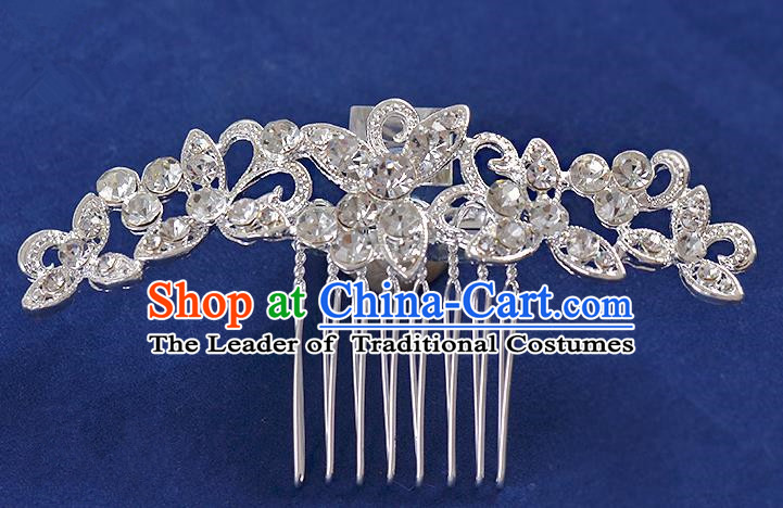 Top Grade Handmade Chinese Classical Hair Accessories Princess Wedding Crystal Butterfly Hair Comb Hair Stick Headband Bride Headwear for Women
