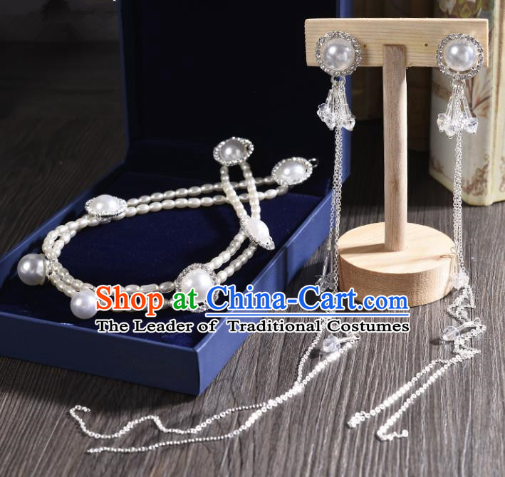 Top Grade Handmade Chinese Classical Jewelry Accessories Princess Wedding Pearls Earrings and Necklace Bride Eardrop for Women