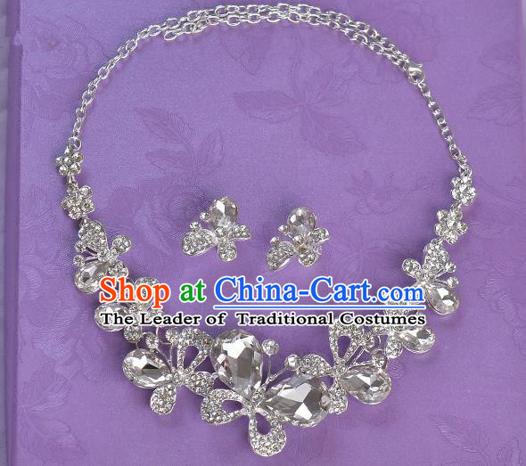 Top Grade Handmade Chinese Classical Jewelry Accessories Princess Wedding Crystal Butterfly Royal Earrings and Necklace Bride Ornaments for Women
