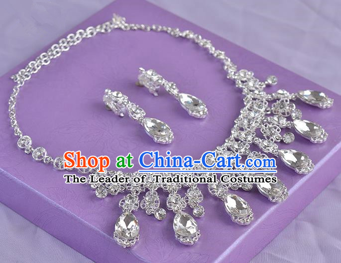 Top Grade Handmade Chinese Classical Jewelry Accessories Queen Wedding Crystal Royal Earrings and Necklace Bride Ornaments for Women