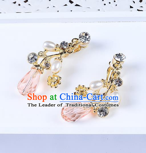 Top Grade Handmade Chinese Classical Jewelry Accessories Queen Wedding Pink Crystal Pearls Tassel Earrings Bride Eardrop for Women