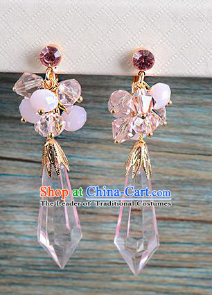 Top Grade Handmade Chinese Classical Jewelry Accessories Wedding Pink Crystal Tassel Earrings Bride Hanfu Eardrop for Women