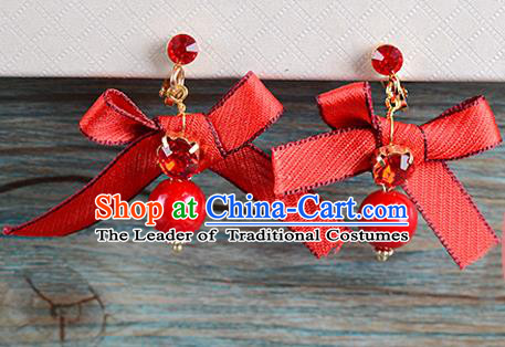 Top Grade Handmade Chinese Classical Jewelry Accessories Wedding Red Bowknot Tassel Earrings Bride Hanfu Eardrop for Women