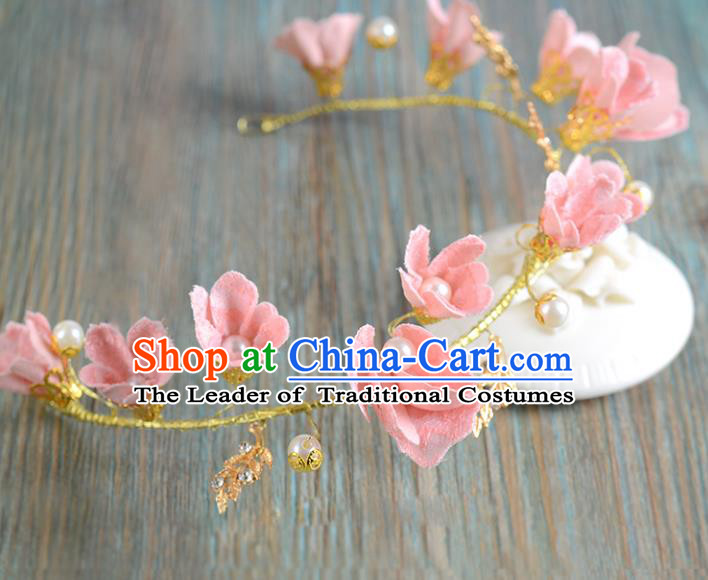 Top Grade Handmade Chinese Classical Hair Accessories Princess Wedding Baroque Pink Flowers Pearl Hair Clasp Bride Headband Headwear for Women