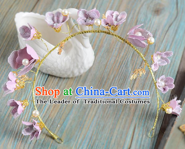 Top Grade Handmade Chinese Classical Hair Accessories Princess Wedding Baroque Purple Flowers Pearl Hair Clasp Bride Headband Headwear for Women