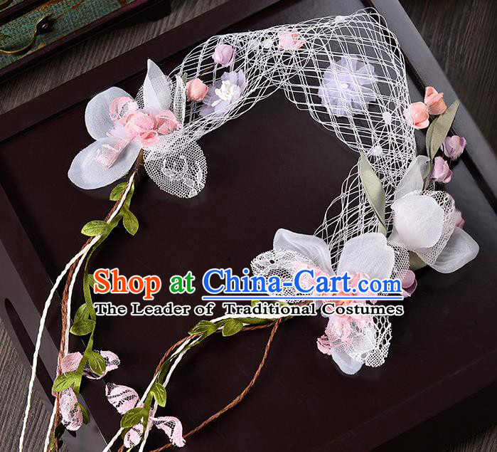 Top Grade Handmade Chinese Classical Hair Accessories Princess Wedding Baroque Pink Flowers Veil Hair Clasp Bride Headband for Women