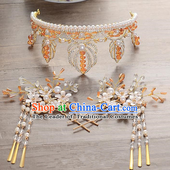 Top Grade Handmade Hair Accessories Baroque Luxury Crystal Pearls Royal Crown, Bride Wedding Hair Kether Jewellery Princess Imperial Crown for Women