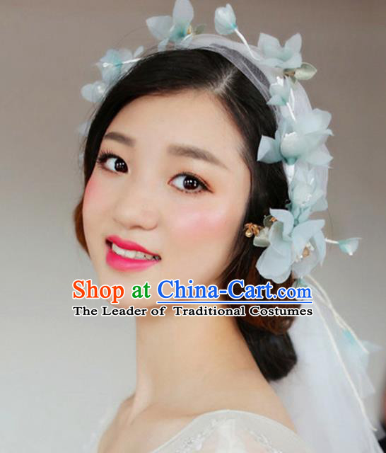 Top Grade Handmade Chinese Classical Hair Accessories Princess Wedding Baroque Green Flowers Veil Hair Clasp Bride Headband for Women
