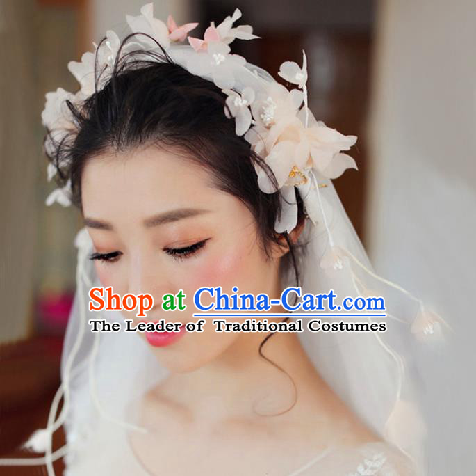 Top Grade Handmade Chinese Classical Hair Accessories Princess Wedding Baroque Pink Flowers Veil Hair Clasp Bride Headband for Women