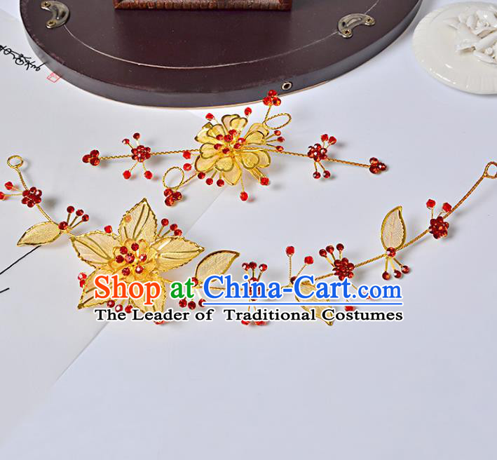 Top Grade Handmade Chinese Classical Hair Accessories Princess Wedding Baroque Golden Flowers Hair Clasp Bride Headband for Women
