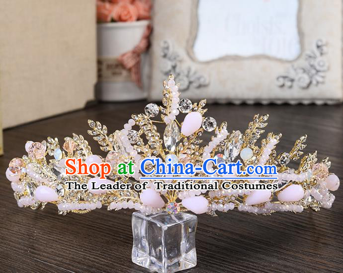 Top Grade Handmade Hair Accessories Baroque Style Palace Princess Wedding Pink Opal Crystal Vintage Royal Crown, Bride Hair Kether Jewellery Imperial Crown for Women
