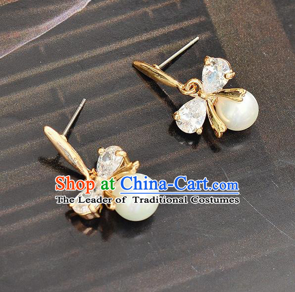 Top Grade Handmade Chinese Classical Jewelry Accessories Wedding Crystal Bowknot Pearl Earrings Bride Hanfu Eardrop for Women