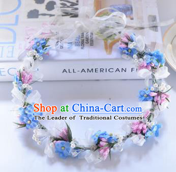Top Grade Handmade Chinese Classical Hair Accessories Princess Wedding Baroque Blue Flower Garland Hair Clasp Headband Bride Headwear for Women
