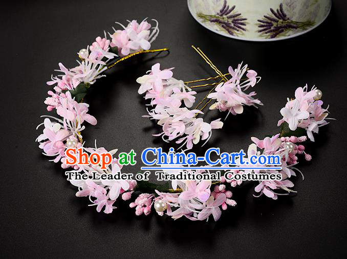 Top Grade Handmade Chinese Classical Hair Accessories Princess Wedding Baroque Headwear Pink Pearl Flowers Hair Clasp Bride Headband for Women