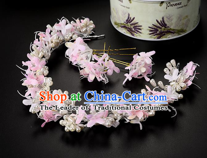 Top Grade Handmade Chinese Classical Hair Accessories Princess Wedding Baroque Headwear Pink Flowers Pearls Hairpins Hair Clasp Bride Headband for Women