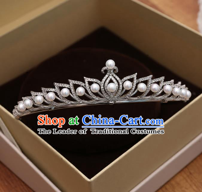 Top Grade Handmade Hair Accessories Baroque Pearls Zircon Imperial Crown, Bride Wedding Hair Jewellery Princess Crystal Crown for Women
