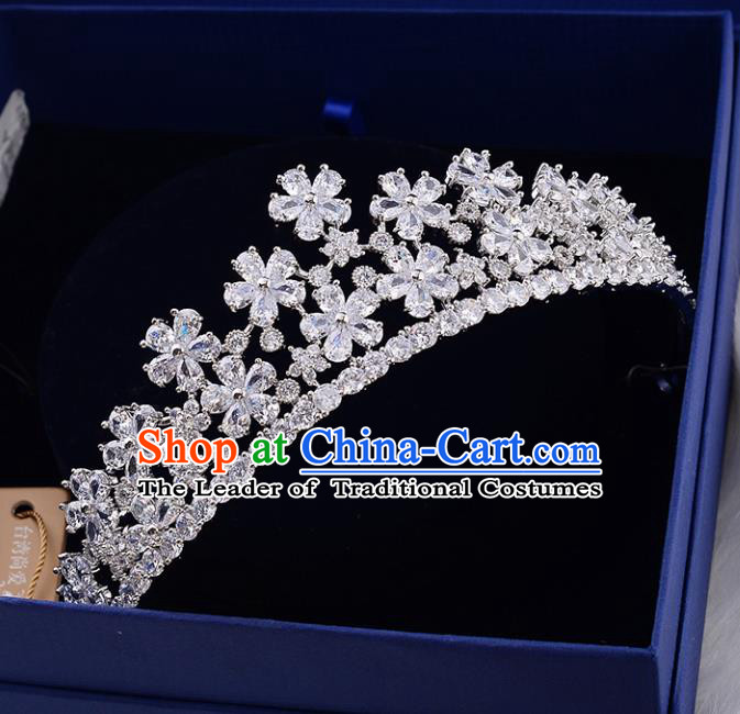 Top Grade Handmade Hair Accessories Baroque Zircon Flowers Imperial Crown, Bride Wedding Hair Jewellery Princess Crystal Crown for Women