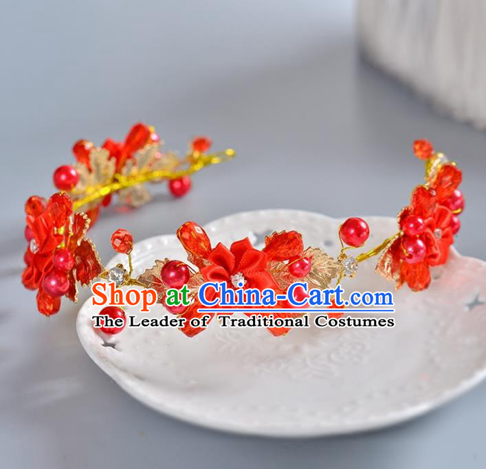 Top Grade Handmade Chinese Classical Hair Accessories Princess Wedding Baroque Headwear Red Beads Flowers Hair Clasp Bride Headband for Women
