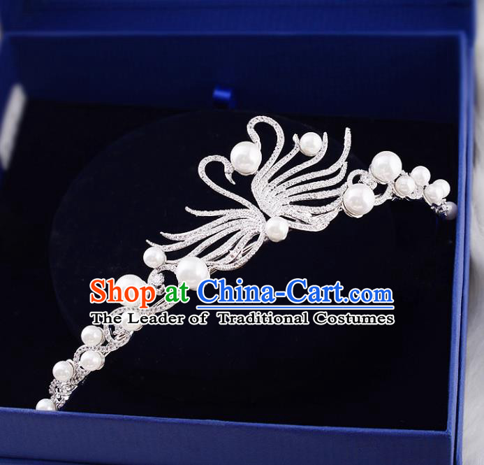 Top Grade Handmade Hair Accessories Baroque Crystal Swan Imperial Crown, Bride Wedding Hair Jewellery Princess Pearls Crown for Women