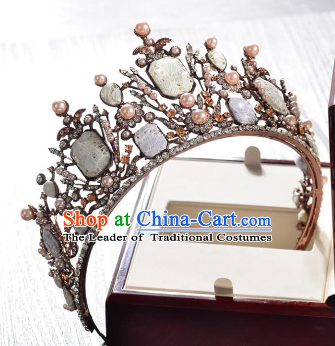Top Grade Handmade Hair Accessories Baroque Costly Diamond Imperial Crown, Bride Wedding Hair Jewellery Princess Pearls Crown for Women