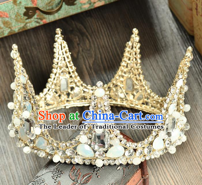 Top Grade Handmade Hair Accessories Baroque Opal Round Imperial Crown, Bride Wedding Hair Jewellery Princess Crystal Crown for Women