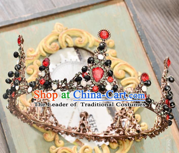 Top Grade Handmade Hair Accessories Baroque Red Rhinestone Round Imperial Crown, Bride Wedding Hair Jewellery Queen Crystal Crown for Women
