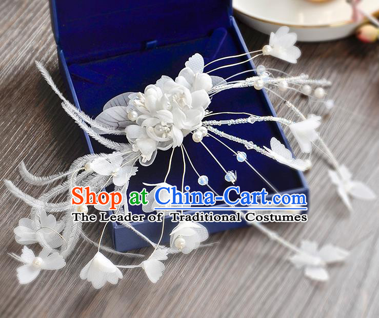 Top Grade Handmade Chinese Classical Hair Accessories Princess Wedding Baroque Headwear White Feather Flowers Hair Clasp Bride Headband for Women