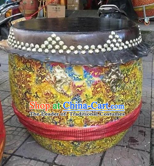 Dragon Dance Lion Dance Yellow Drum Cowhide Drum Cart Musical Instrument Tupan Complete Set