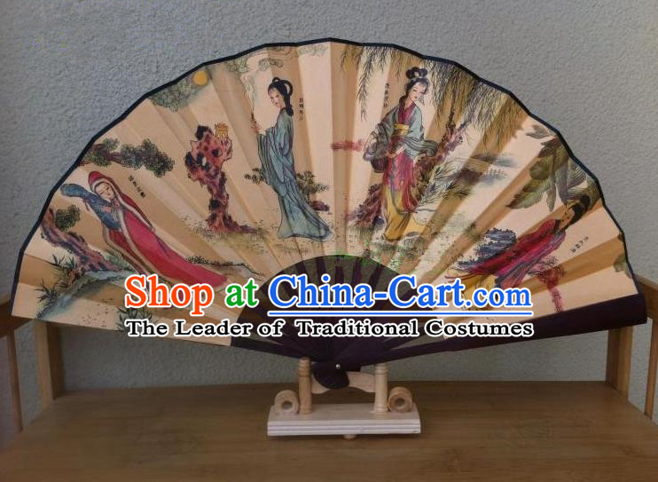 Traditional Chinese Crafts Silk Folding Fan China Sensu Ink Painting Four Great Beauty Accordion Fan for Men