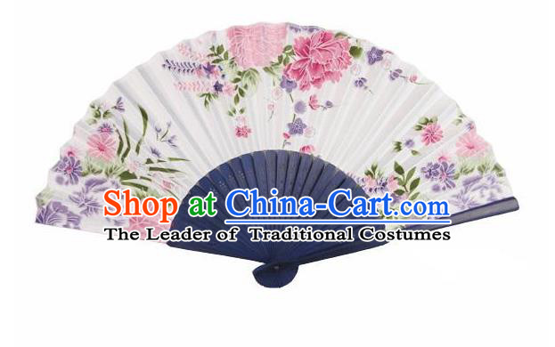 Traditional Chinese Crafts Silk Folding Fan China Sensu Japan Printing Flowers Dance Accordion Fan for Women