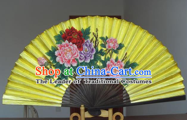 Traditional Chinese Crafts Peking Opera Folding Fan China Sensu Handmade Double Side Golden Paint Xuan Paper Fan