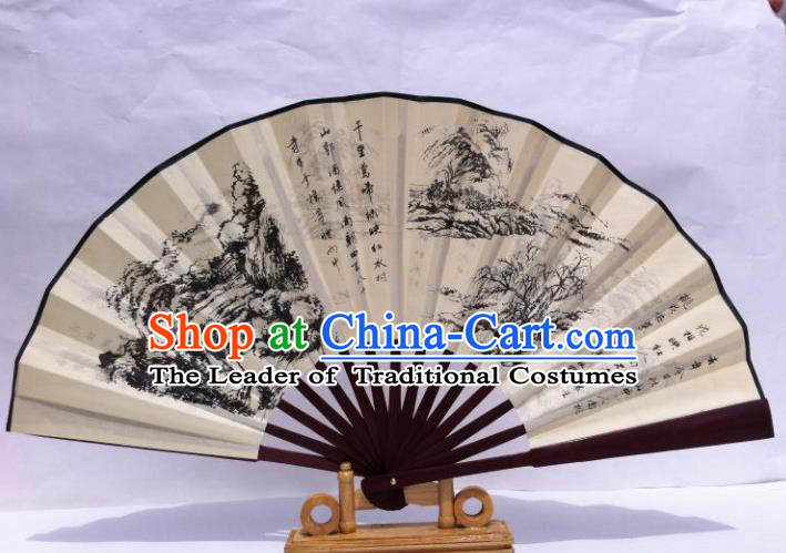Traditional Chinese Crafts Peking Opera Folding Fan China Sensu Hand Ink Painting Xuan Paper Fan