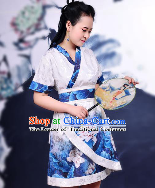 Traditional Ancient Chinese Young Women Cheongsam Ink Painting Lotus Dress, Republic of China Tangsuit Brocade Cheongsam for Women