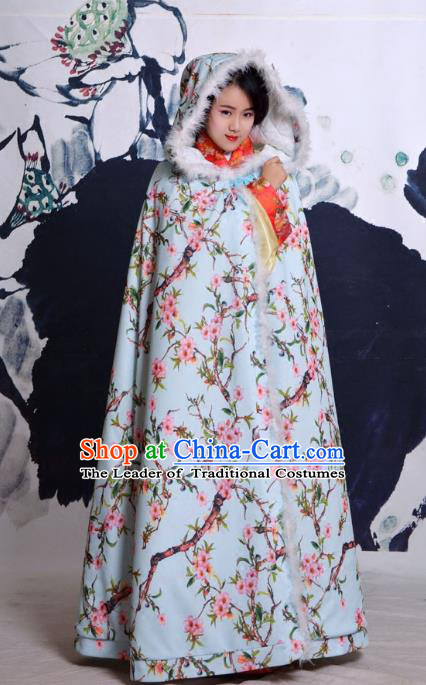 Traditional Ancient Chinese Costume Han Dynasty Princess Cloak, Elegant Hanfu Clothing Chinese Printing Peach Blossom Cape Clothing for Women