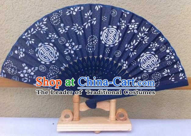 Traditional Chinese Crafts Peking Opera Folding Fan China Sensu Handmade Chinese Navy Fan for Women