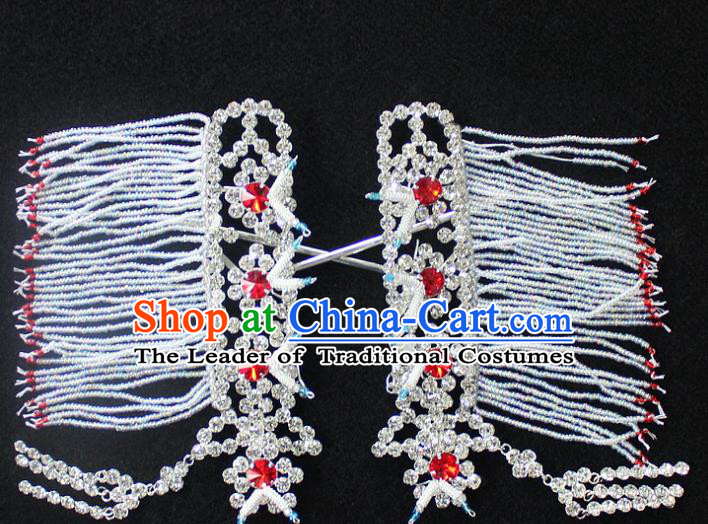 Traditional China Beijing Opera Young Lady Hair Accessories Temples Tassel Step Shake, Ancient Chinese Peking Opera Hua Tan Headwear Diva Crystal Empress Hairpins