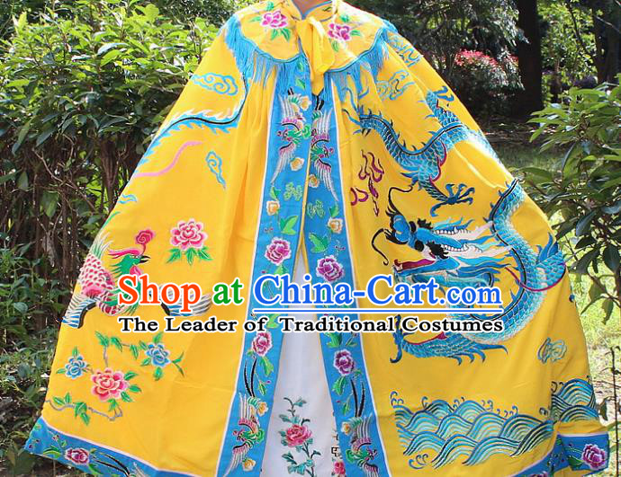 Traditional China Beijing Opera Young Lady Hua Tan Cloak Costume, Ancient Chinese Peking Opera Female Diva Embroidery Dragon and Phoenix Cape Clothing