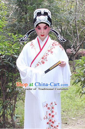 Traditional China Beijing Opera Niche Costume Lang Scholar Embroidered Robe and Headwear, Ancient Chinese Peking Opera Embroidery Yellow Xiucai Gwanbok Clothing