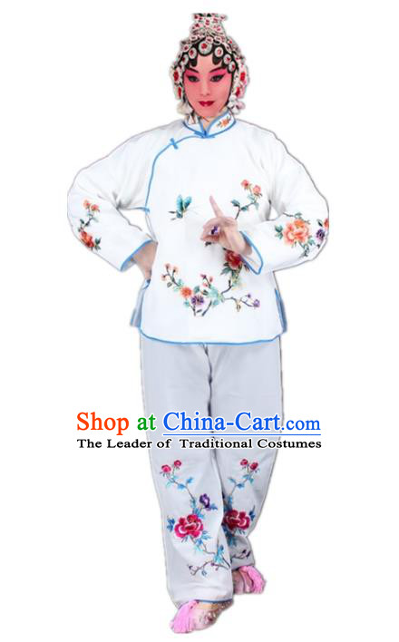Traditional China Beijing Opera Young Lady Hua Tan Costume Maidservants Embroidered White Clothing, Ancient Chinese Peking Opera Diva Embroidery Dress Clothing