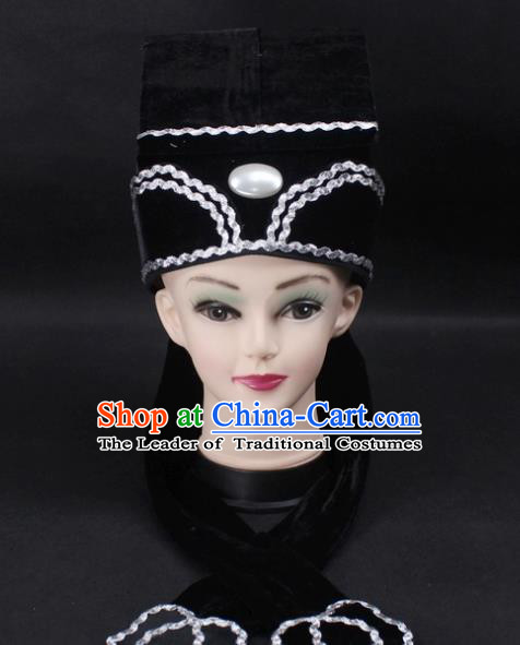 Traditional China Beijing Opera Young Men Hair Accessories Headwear, Ancient Chinese Peking Opera Niche Hat Black Kerchief