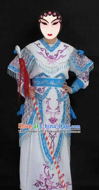 Traditional China Beijing Opera Swordplay Costume White Embroidered Clothing, Ancient Chinese Peking Opera Blues Embroidery Dress Clothing