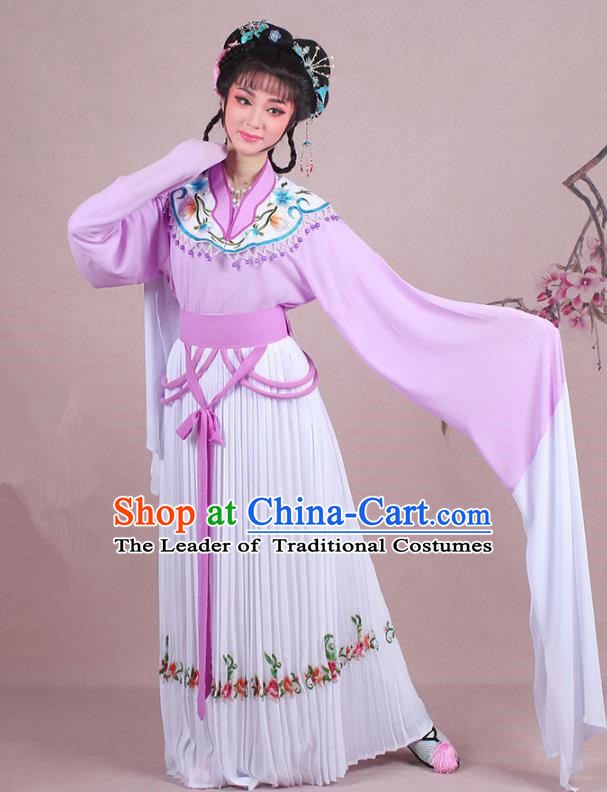 Traditional China Beijing Opera Young Lady Costume A Dream in Red Mansions Maidservants Embroidered Purple Dress, Ancient Chinese Peking Opera Hua Tan Embroidery Clothing