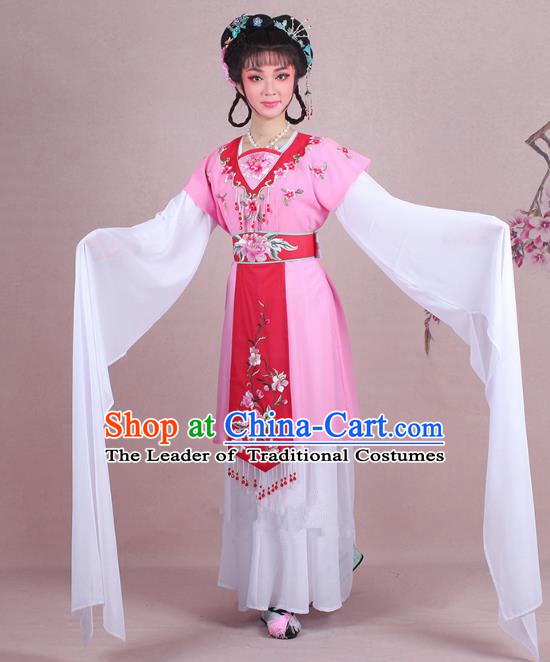 Traditional China Beijing Opera Young Lady Costume Embroidered Pink Servant Girl Dress, Ancient Chinese Peking Opera Diva Embroidery Peony Clothing