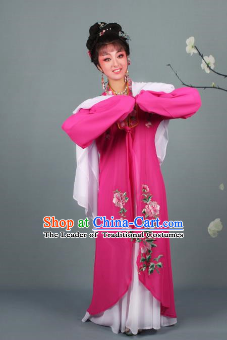 Traditional China Beijing Opera Young Lady Hua Tan Costume Princess Rosy Embroidered Cape, Ancient Chinese Peking Opera Diva Embroidery Dress Clothing