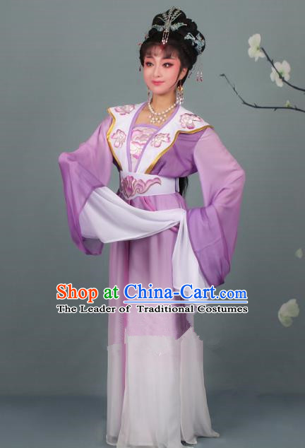 Top Grade Professional Beijing Opera Palace Lady Costume Hua Tan Purple Embroidered Clothing, Traditional Ancient Chinese Peking Opera Diva Embroidery Clothing