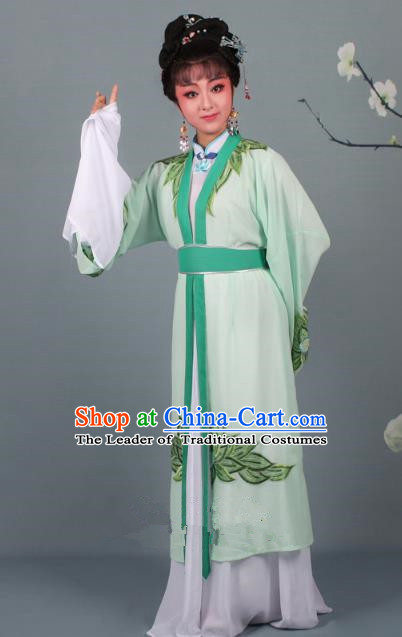 Top Grade Professional Beijing Opera Palace Lady Costume Hua Tan Green Water Sleeve Embroidered Clothing, Traditional Ancient Chinese Peking Opera Diva Embroidery Lotus Clothing