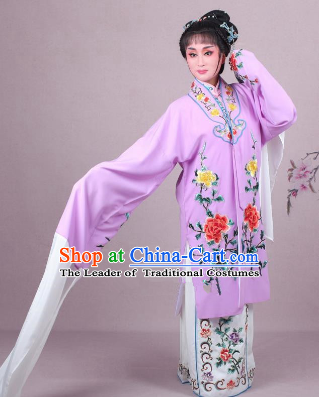 Top Grade Professional Beijing Opera Female Role Costume Imperial Concubine Purple Embroidered Cape, Traditional Ancient Chinese Peking Opera Diva Embroidery Peony Clothing