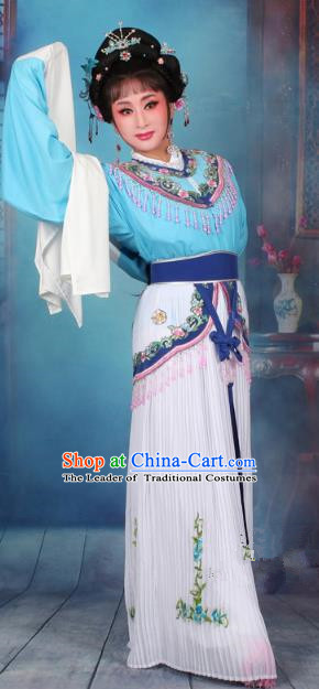 Top Grade Professional Beijing Opera Diva Costume Nobility Lady Blue Embroidered Clothing, Traditional Ancient Chinese Peking Opera Hua Tan Princess Embroidery Dress