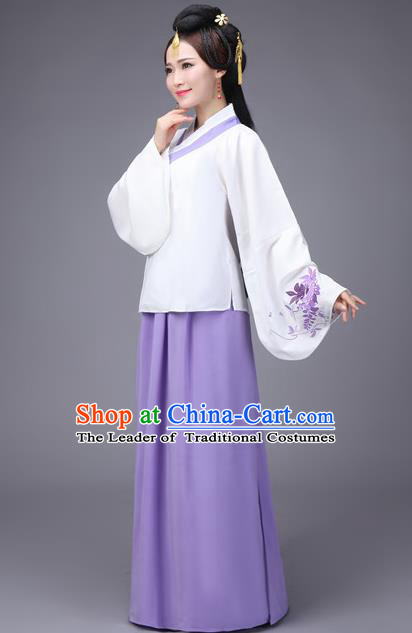 Traditional Ancient Chinese Fairy Purple Dress Palace Lady Sleeve Placket Costume, Elegant Hanfu Chinese Ming Dynasty Imperial Princess Embroidered Clothing for Women